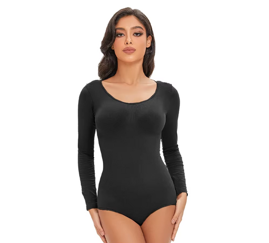 Elevate Your Elegance with the GLOWÉ Long Sleeve Open Crotch Bodysuit