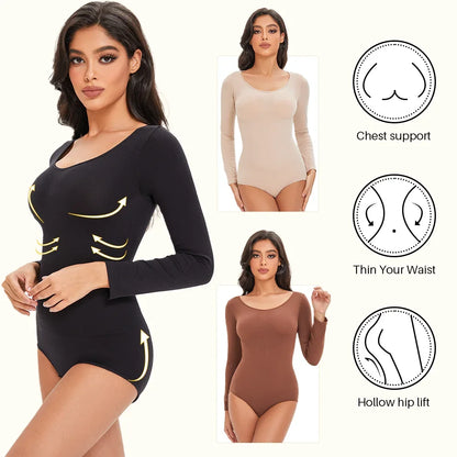 Elevate Your Elegance with the GLOWÉ Long Sleeve Open Crotch Bodysuit